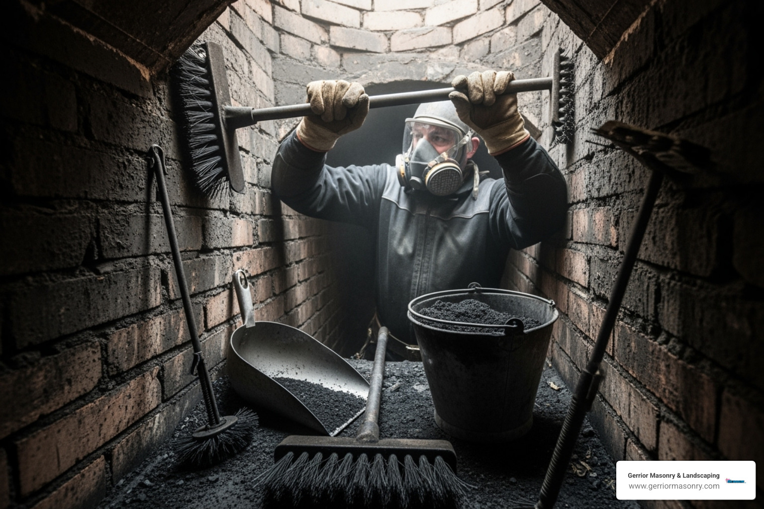 chimney sweep cleaning a flue - Chimney liner repair