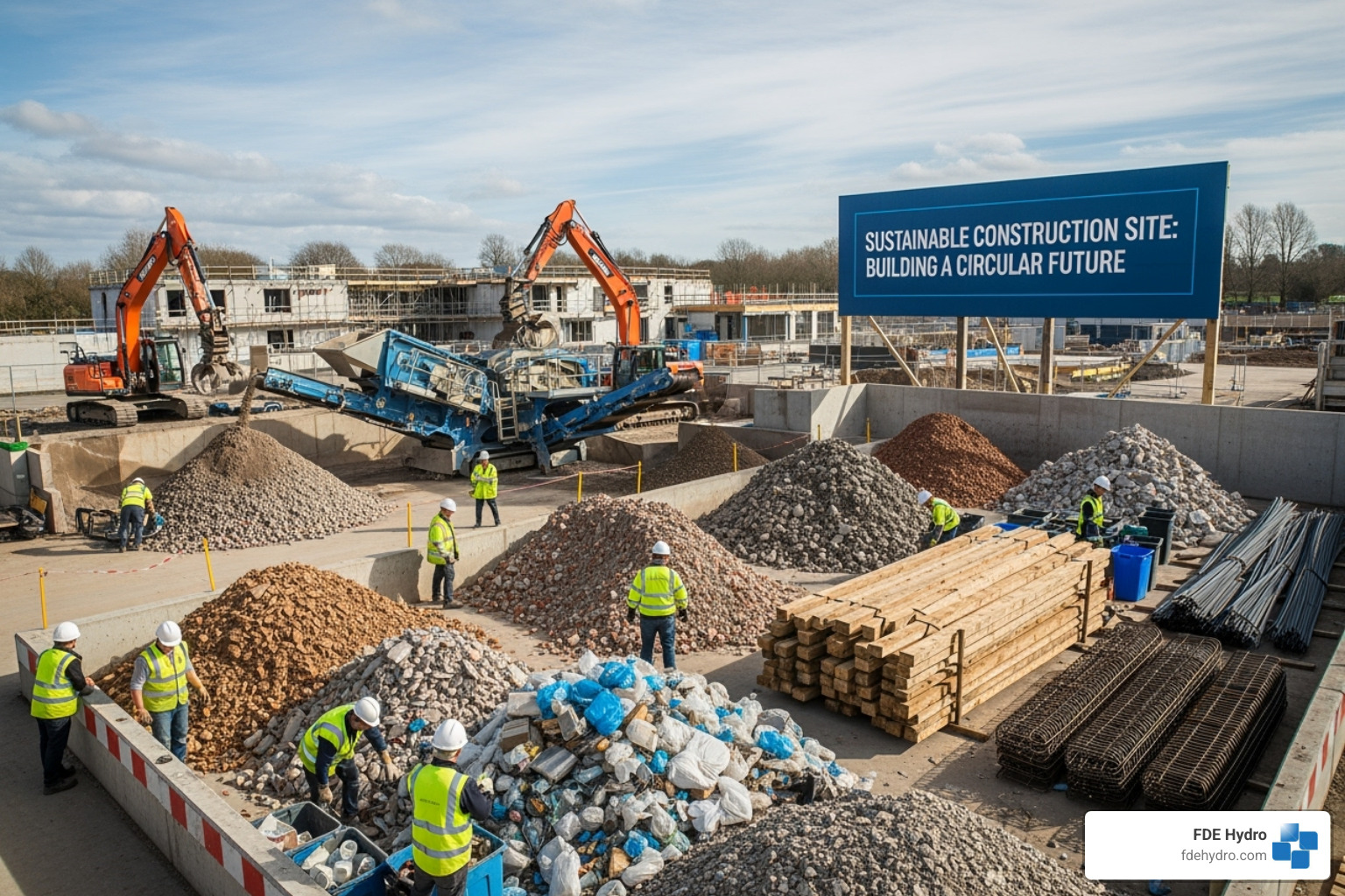 circular economy model in construction, with materials being reused and recycled - sustainable infrastructure development