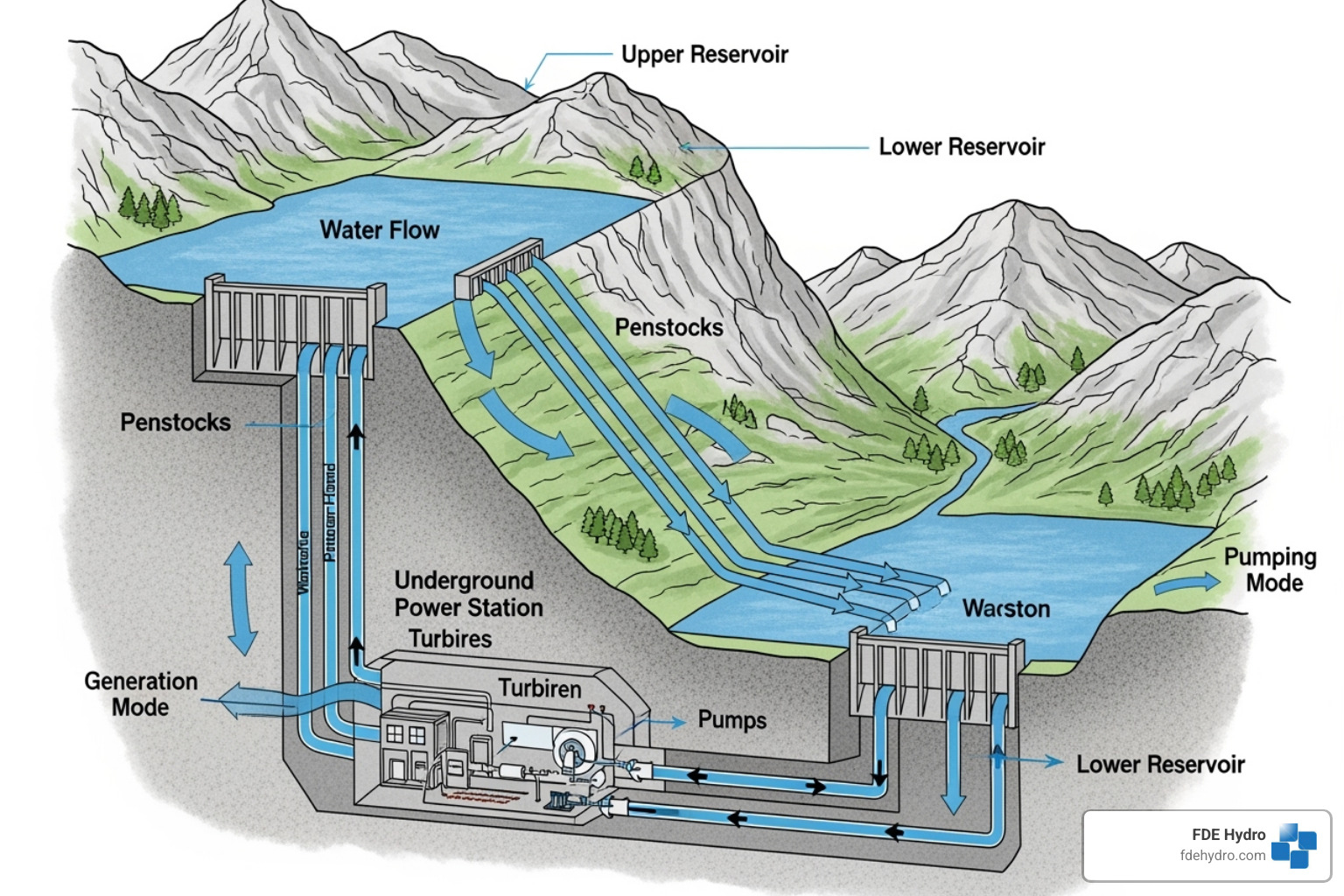 pumped storage hydropower facility diagram - future of hydropower