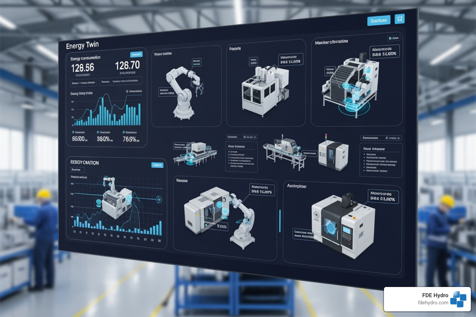 digital twin interface showing real-time energy consumption in a manufacturing plant - Next gen manufacturing energy resource digital twin interface showing real-time energy consumption in a manufacturing plant - Next gen manufacturing energy resource