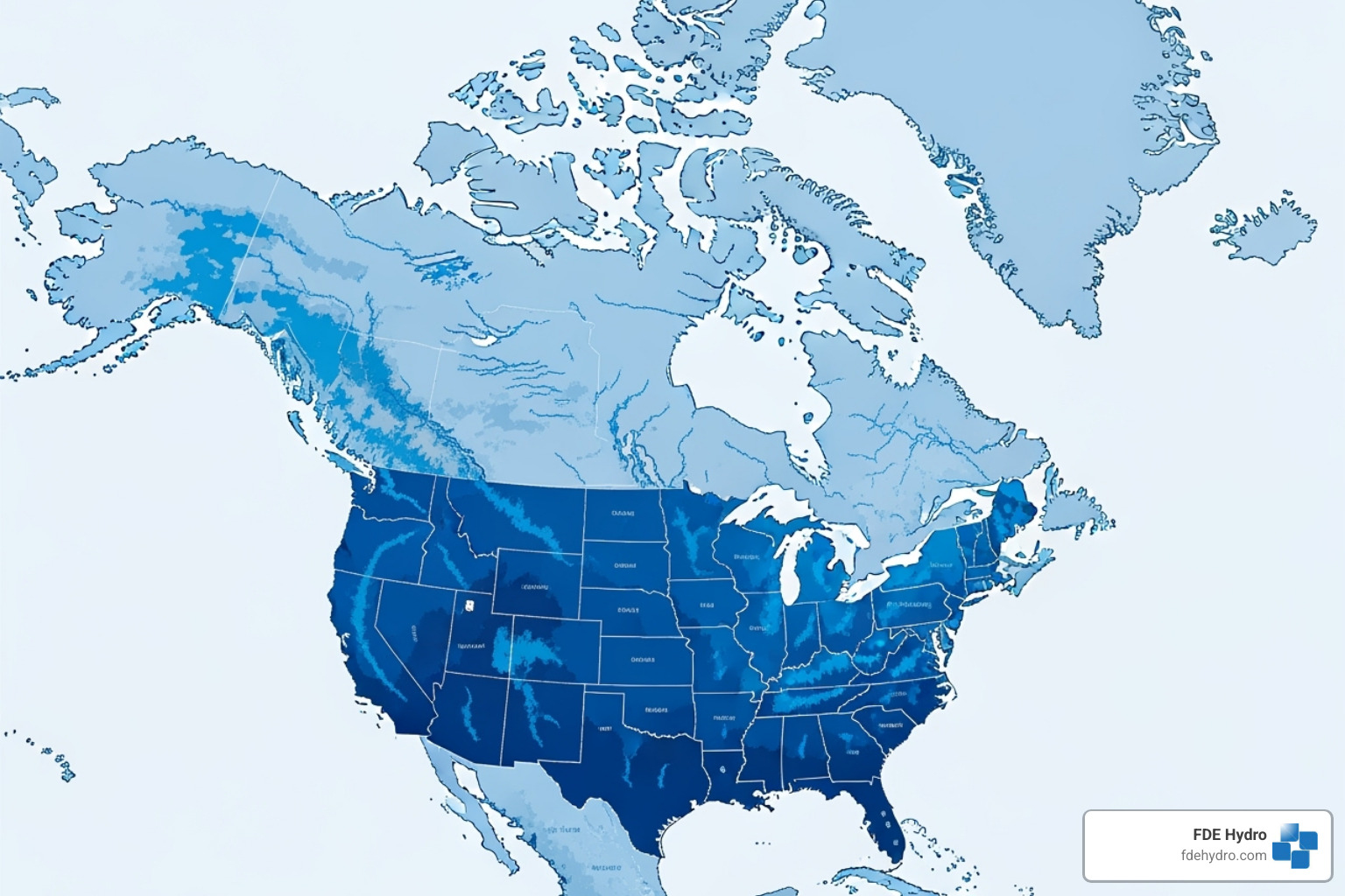 map highlighting key hydropower regions in the US and Canada - hydropower construction North America