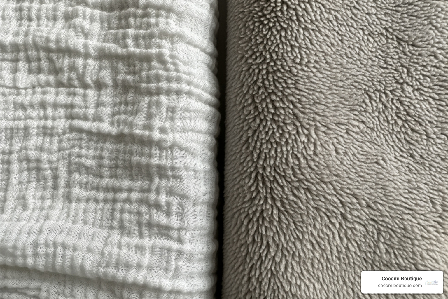 texture of muslin fabric next to a thicker blanket - muslin baby blankets