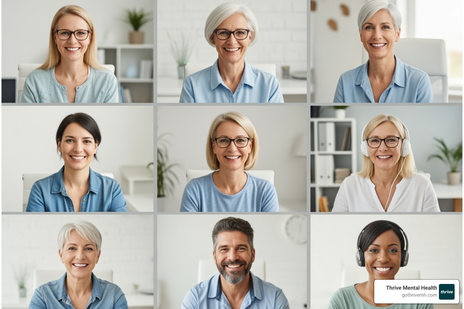 Diverse group of professionals in a supportive virtual group therapy session - outpatient programs for adults with flexible scheduling for working professionals