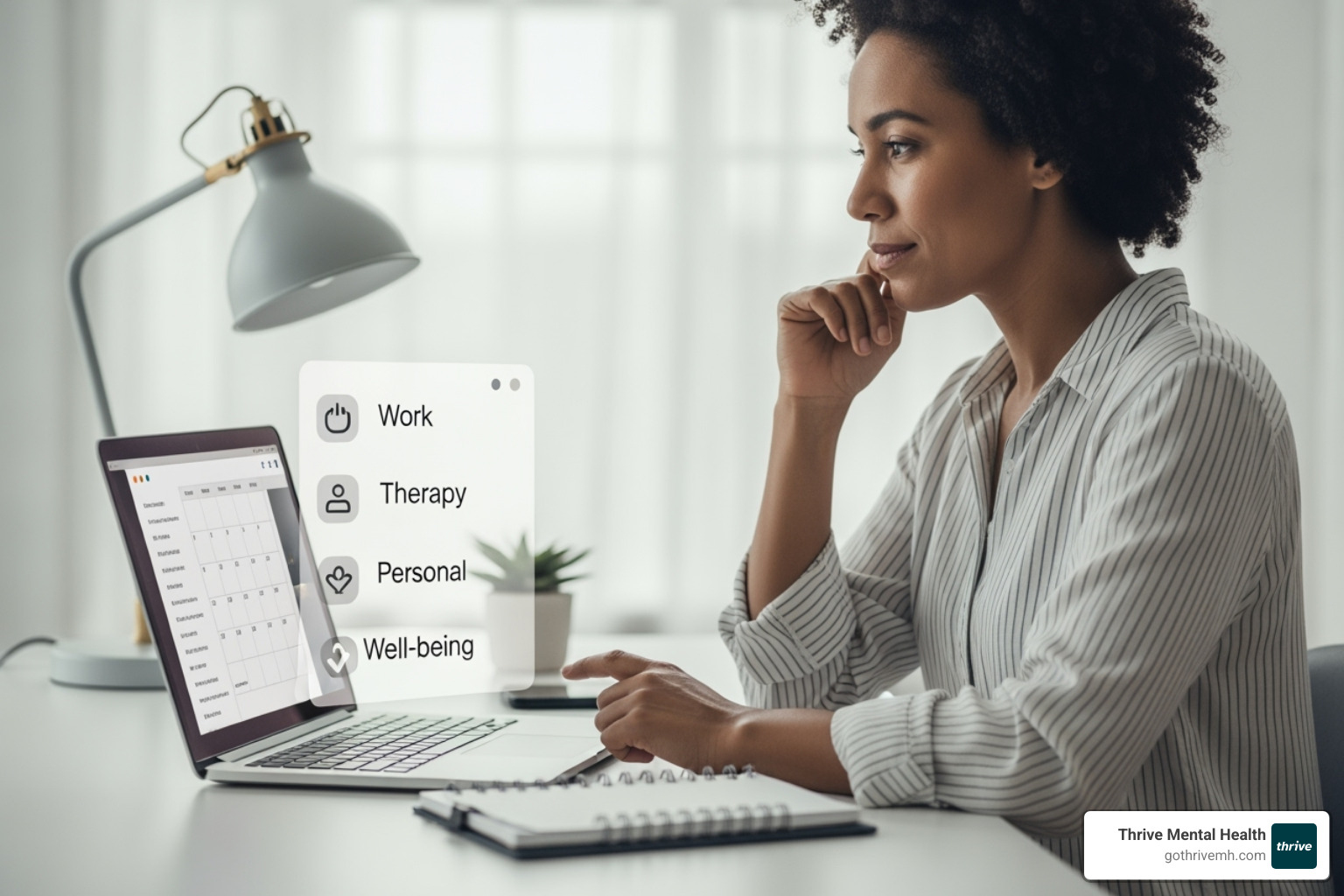 Person using a digital calendar to block out time for work, therapy, and self-care - outpatient programs for adults with flexible scheduling for working professionals