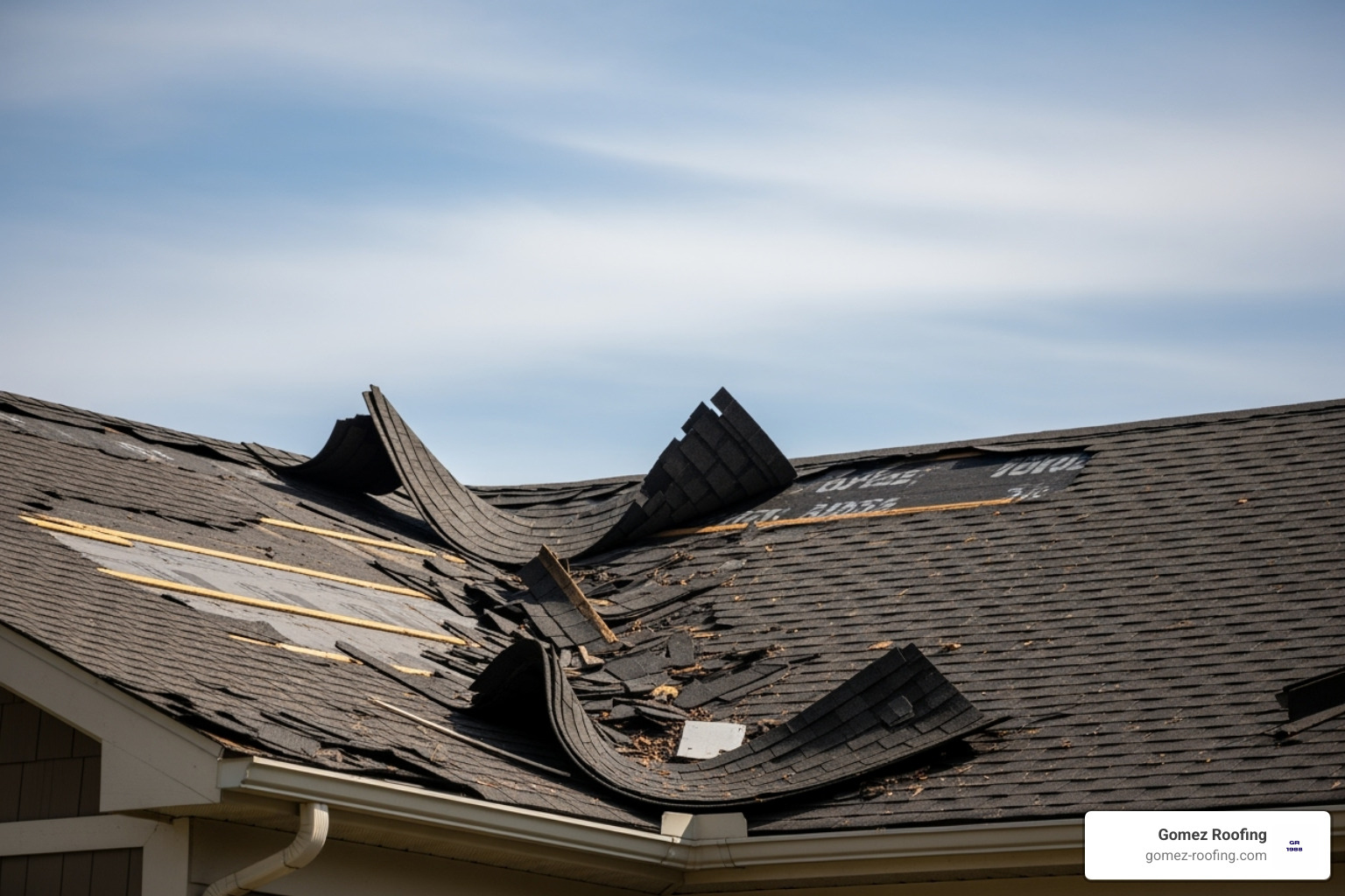 roof with visible wind damage and missing shingles - Roof Repair Lauderdale Beach