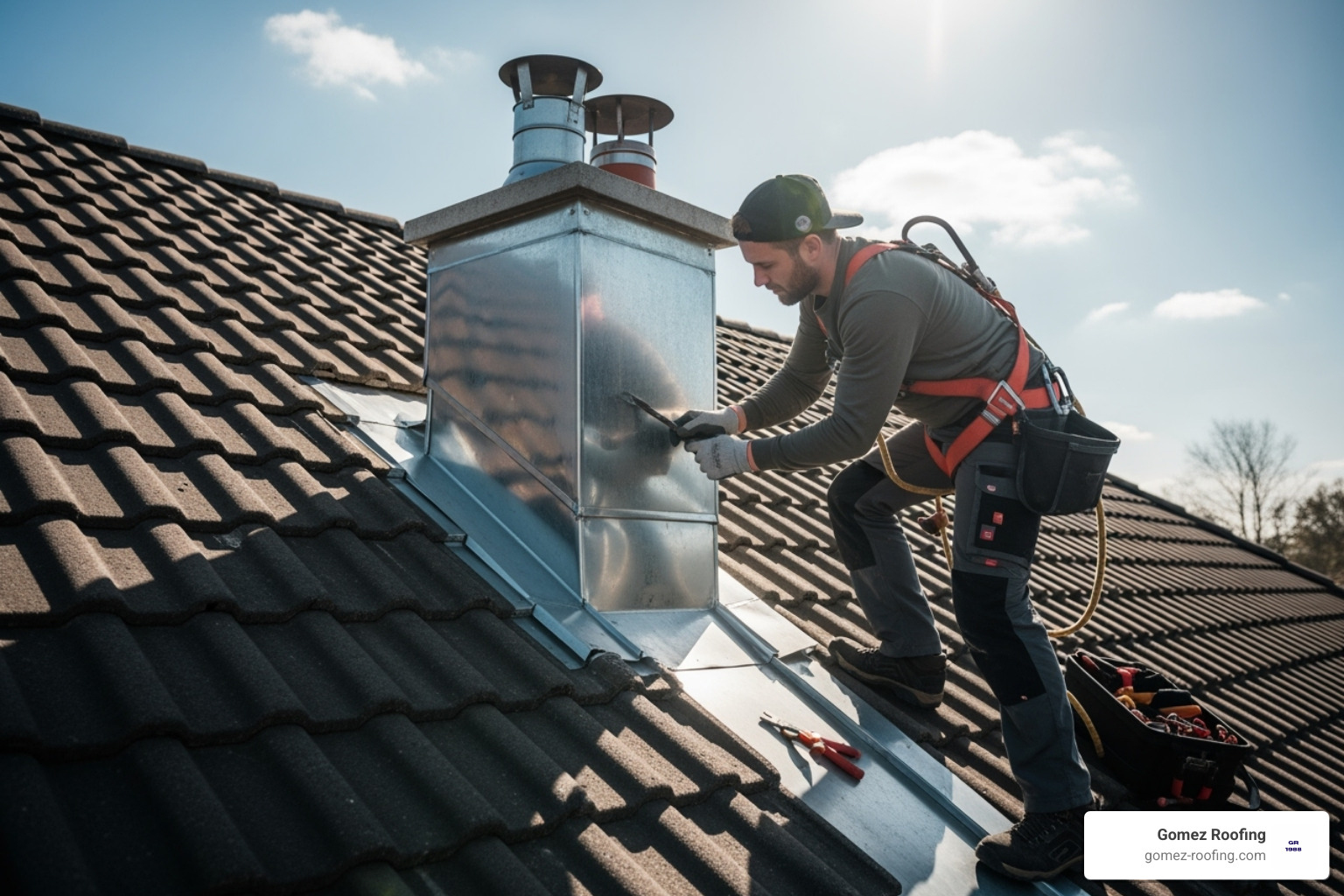 professional roofer carefully repairing roof flashing - Roof Repair Lauderdale Beach