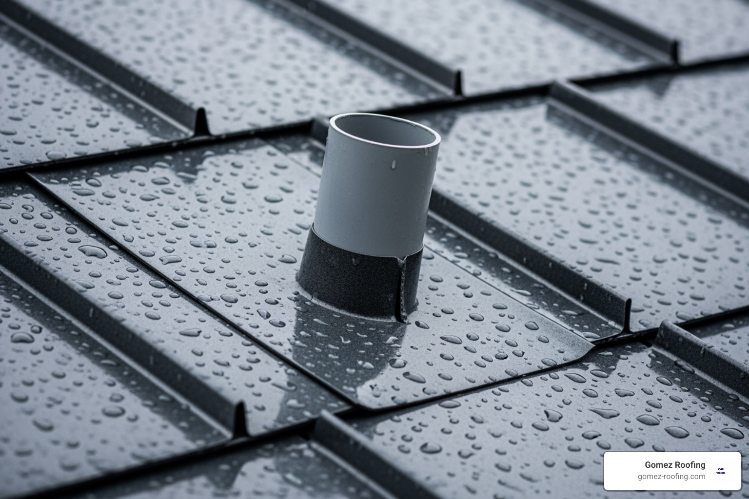 close-up of metal roof flashing around a vent pipe - metal shingle roof installation close-up of metal roof flashing around a vent pipe - metal shingle roof installation