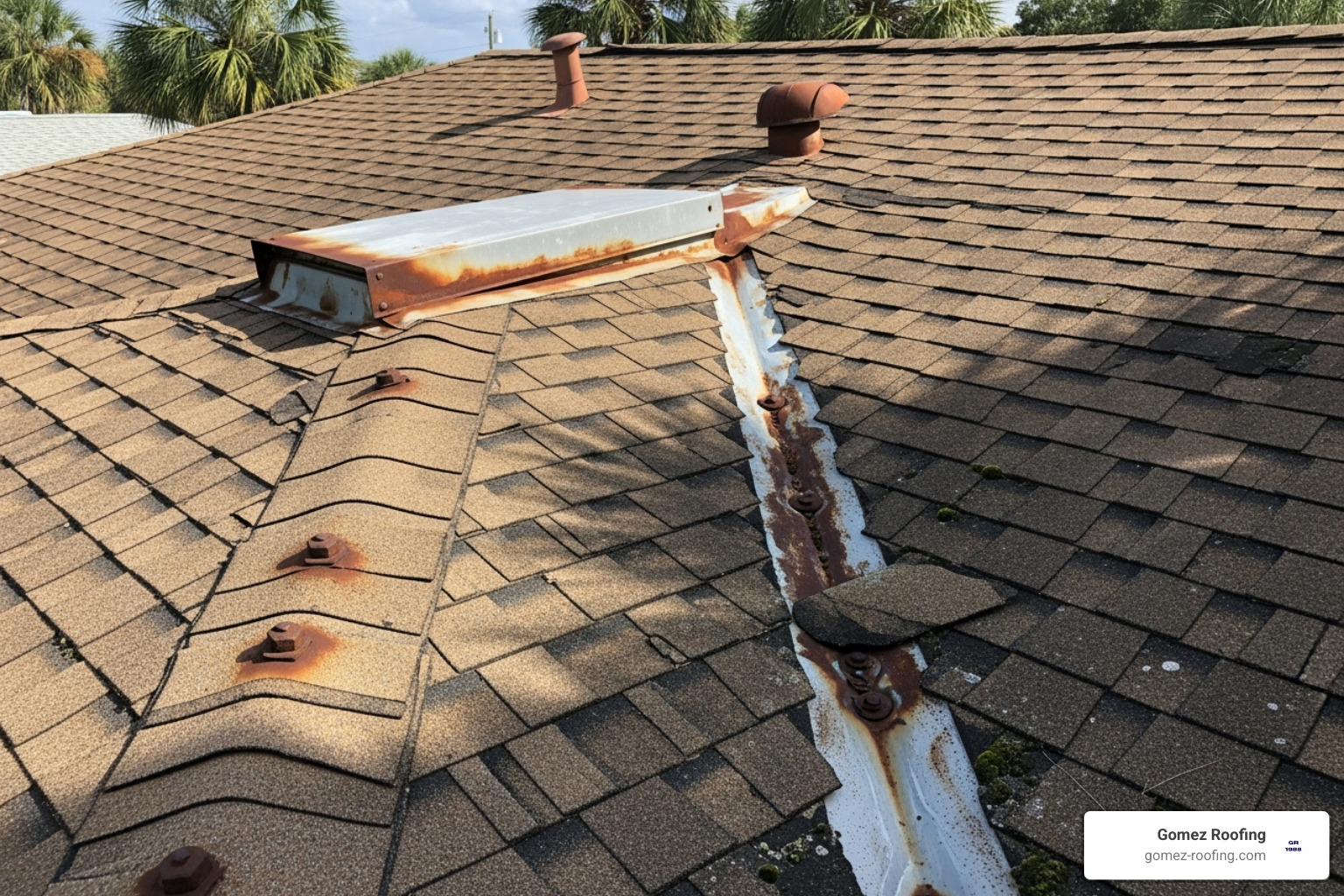 A roof showing signs of sun and salt air damage - roofing company pompano beach