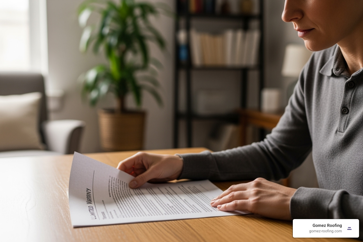 A homeowner reviewing a roofing warranty document - roofing company pompano beach