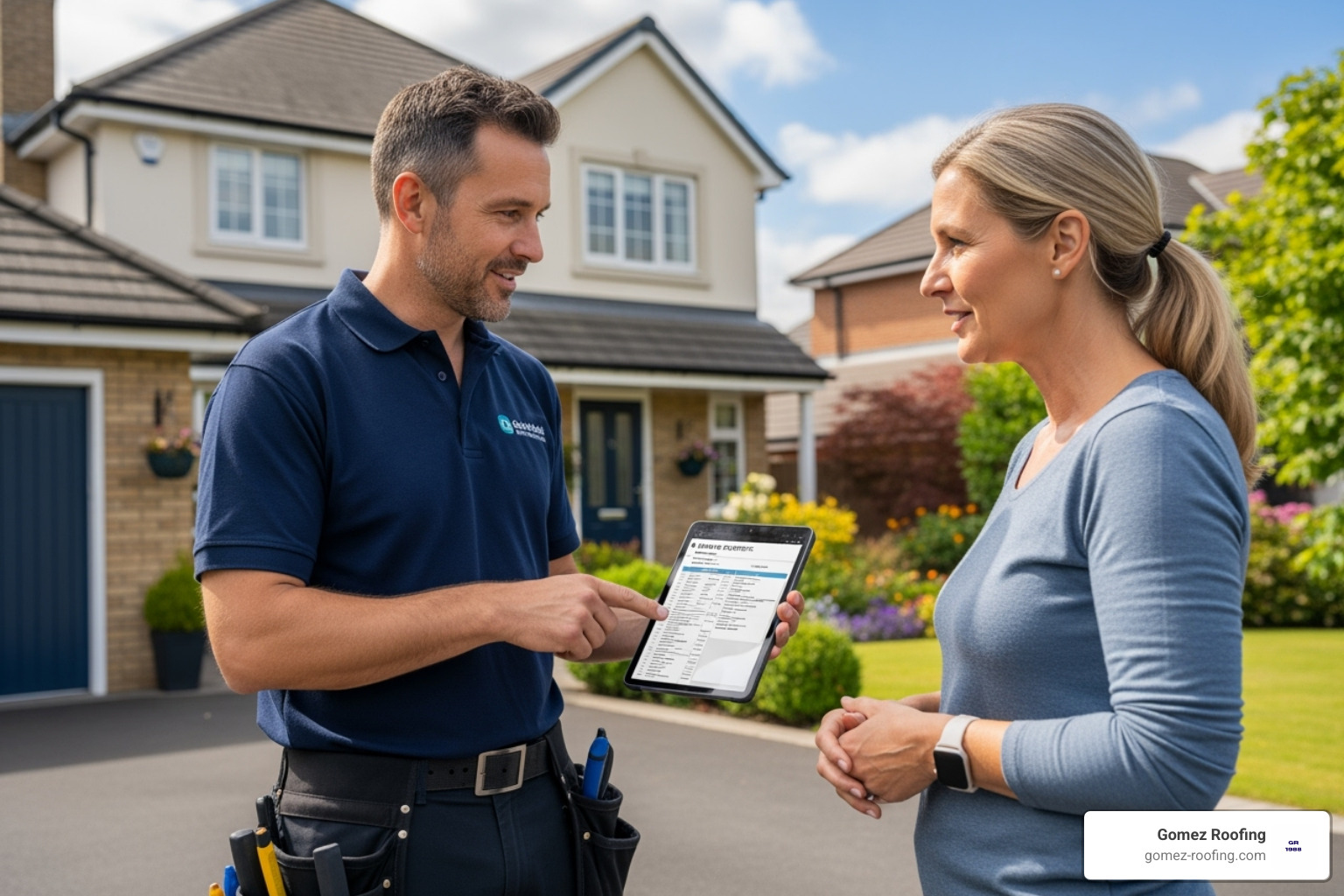 A professional roofer discussing an estimate with a homeowner - roofing company pompano beach