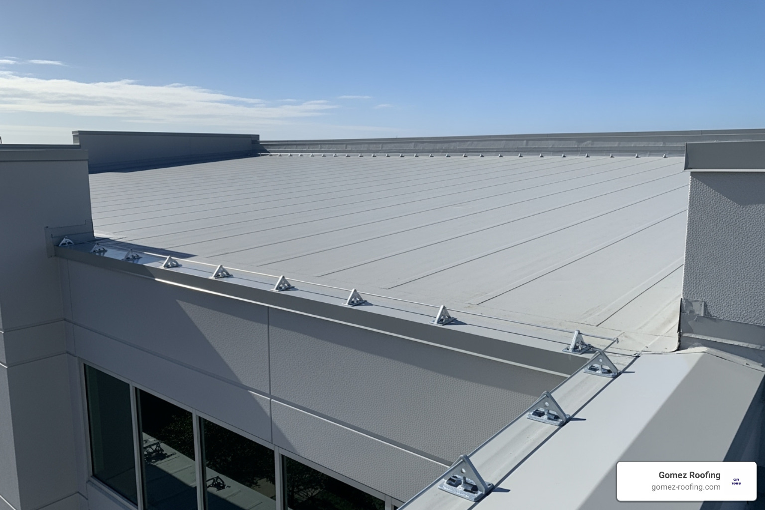 Newly installed storm-resistant commercial roof - storm damage roof repair