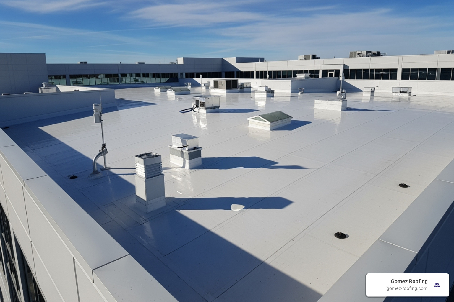 of a white, energy-efficient 'cool roof' - Commercial roofing Broward of a white, energy-efficient 'cool roof' - Commercial roofing Broward