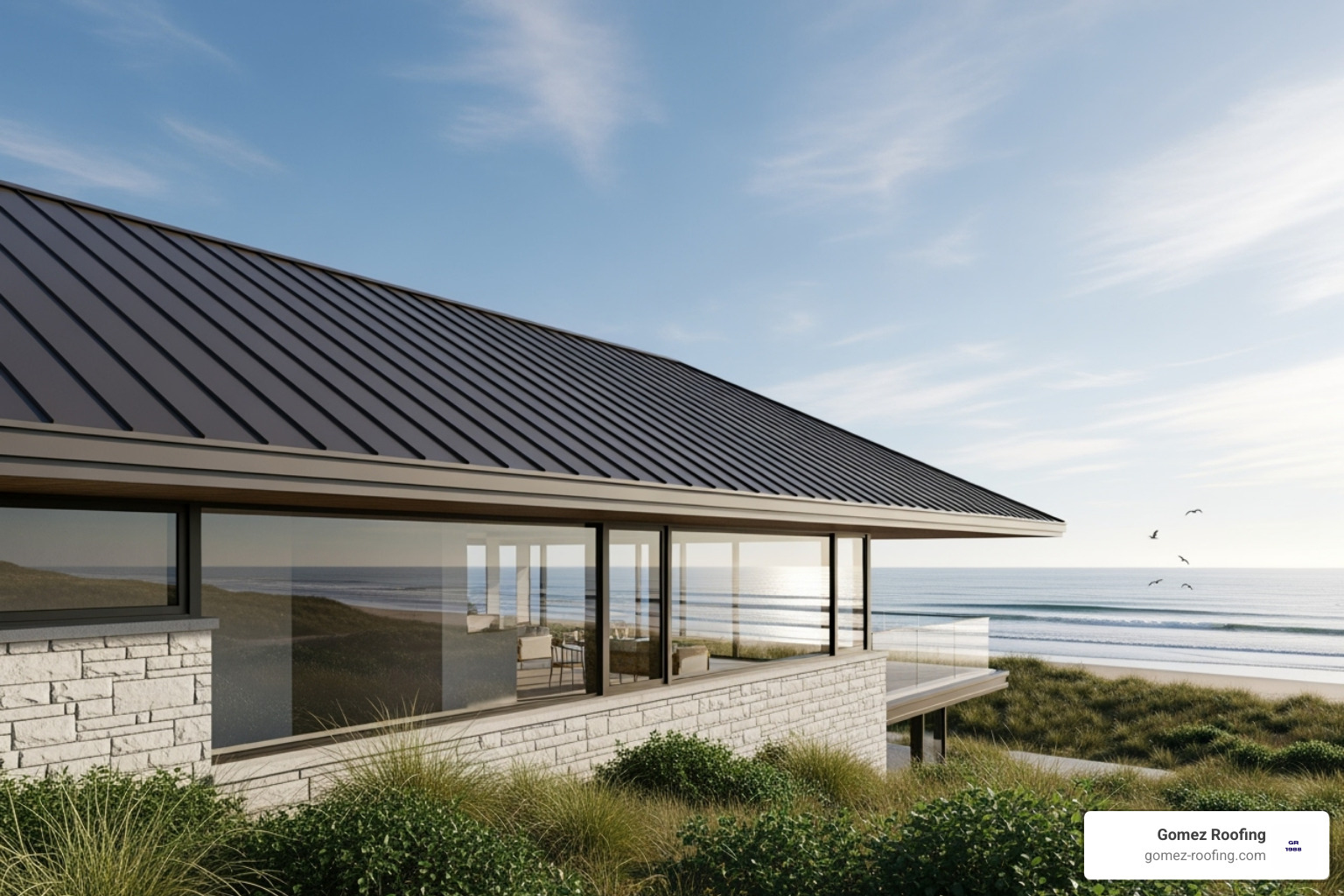 modern metal roof coastal setting - roof replacement cost Florida