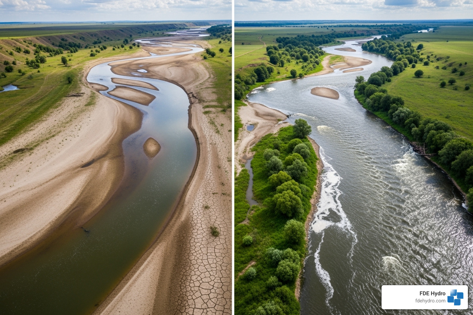 river system with varying water flow - hydropower project costs