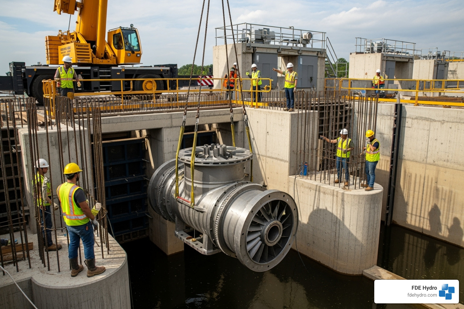Modular hydropower component being installed - hydropower retrofitting