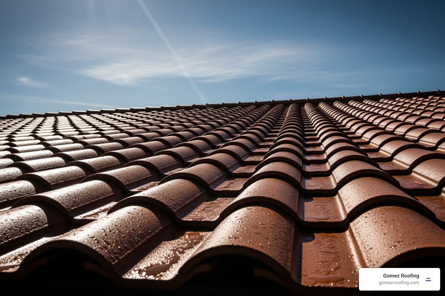 a tile roof withstanding a sunny day, highlighting its reflective properties - ceramic roof tile replacement pompano beach