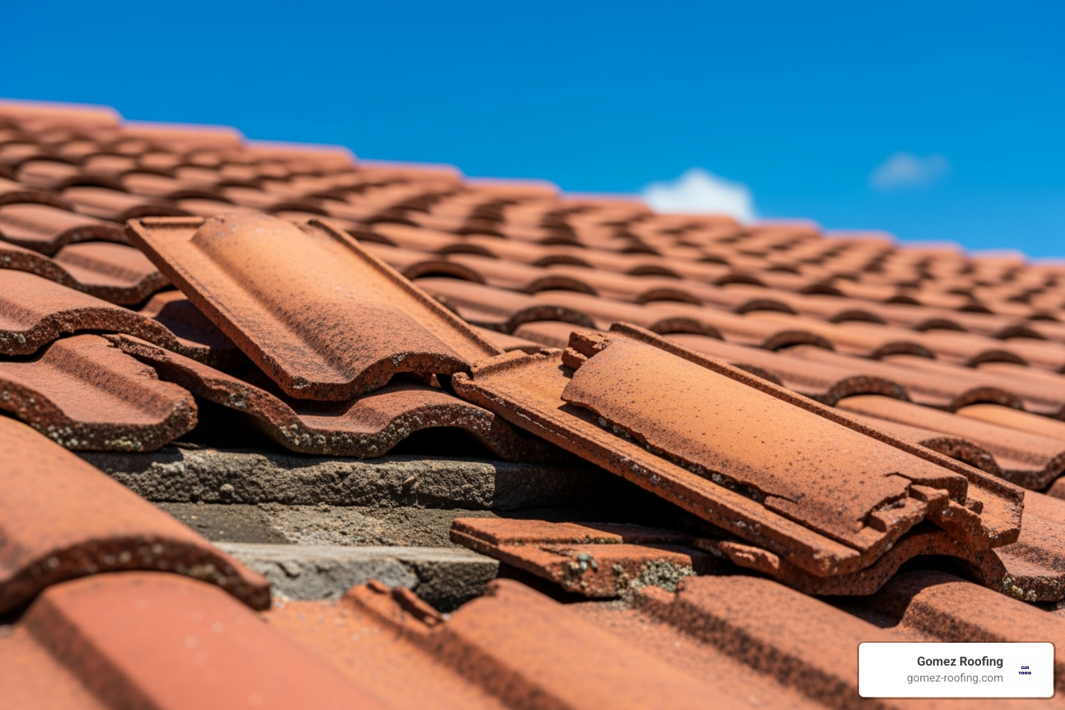 examples of cracked and slipping roof tiles - ceramic roof tile replacement pompano beach