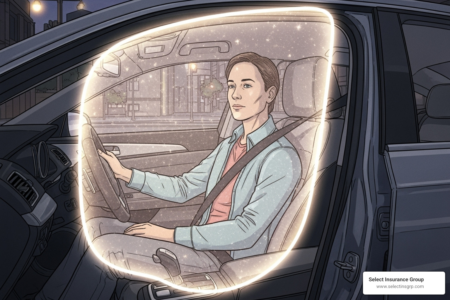 diagram showing a driver protected by an insurance shield - cheap non drivers insurance