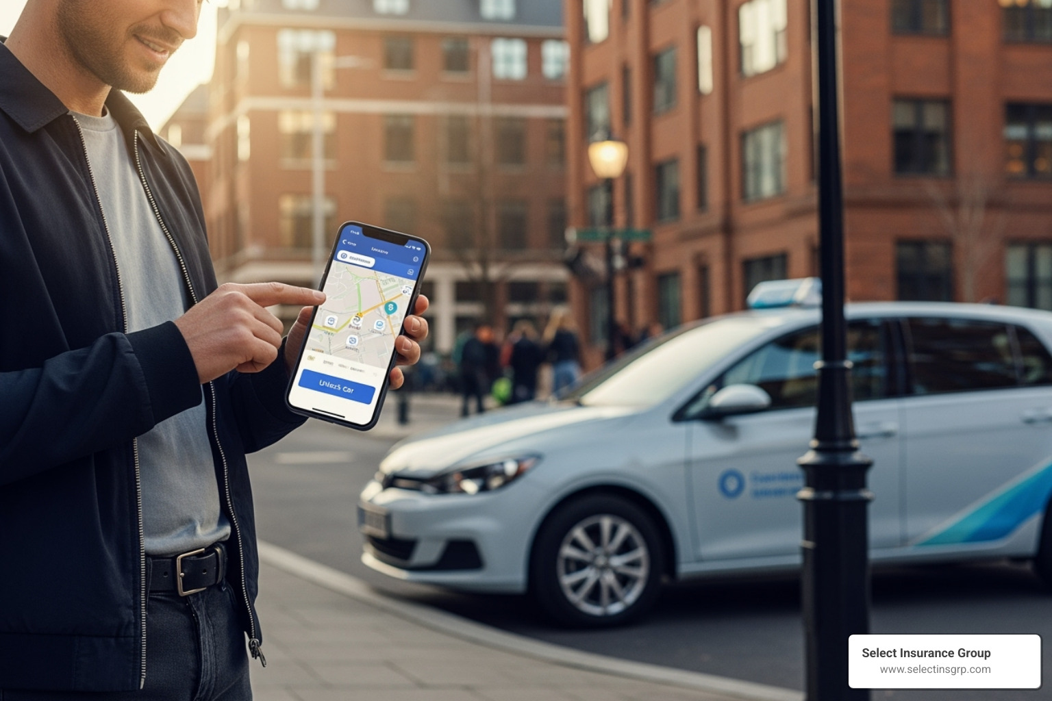 person using car-sharing app - cheap non drivers insurance