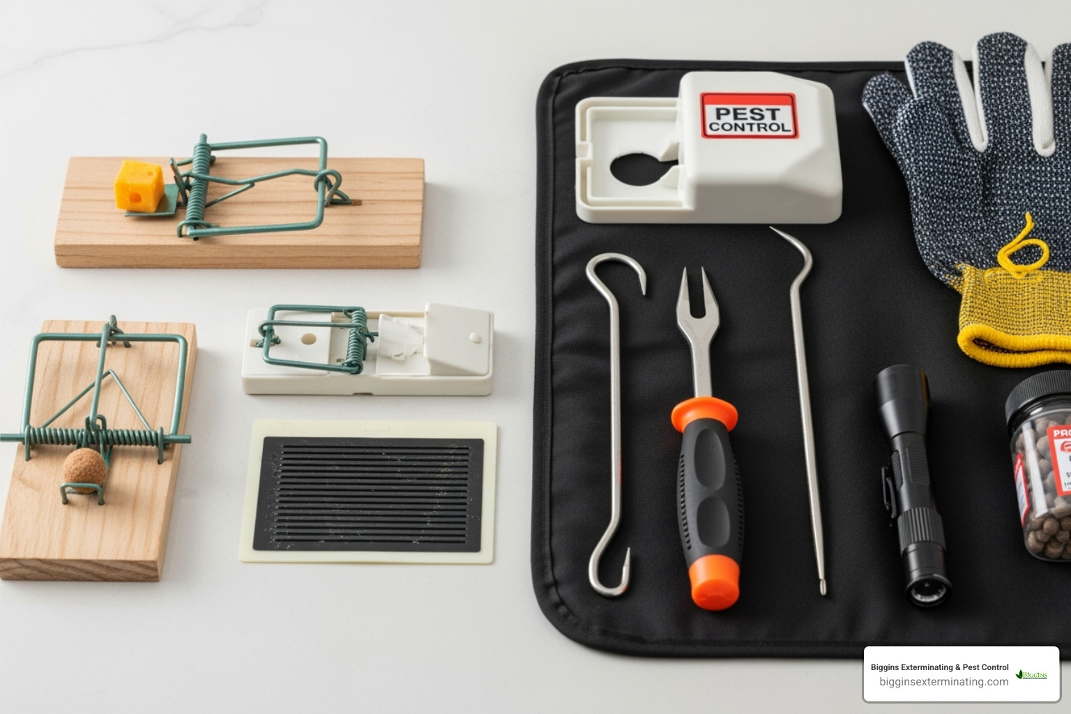 store-bought traps next to a professional's toolkit - Local rodent control services