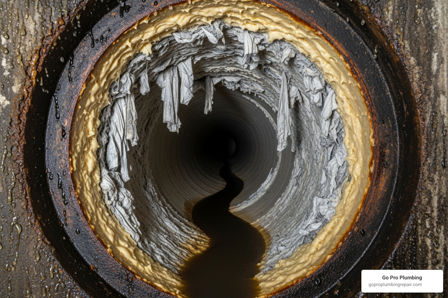sewer pipe clogged with grease and wipes - sewer backup prevention