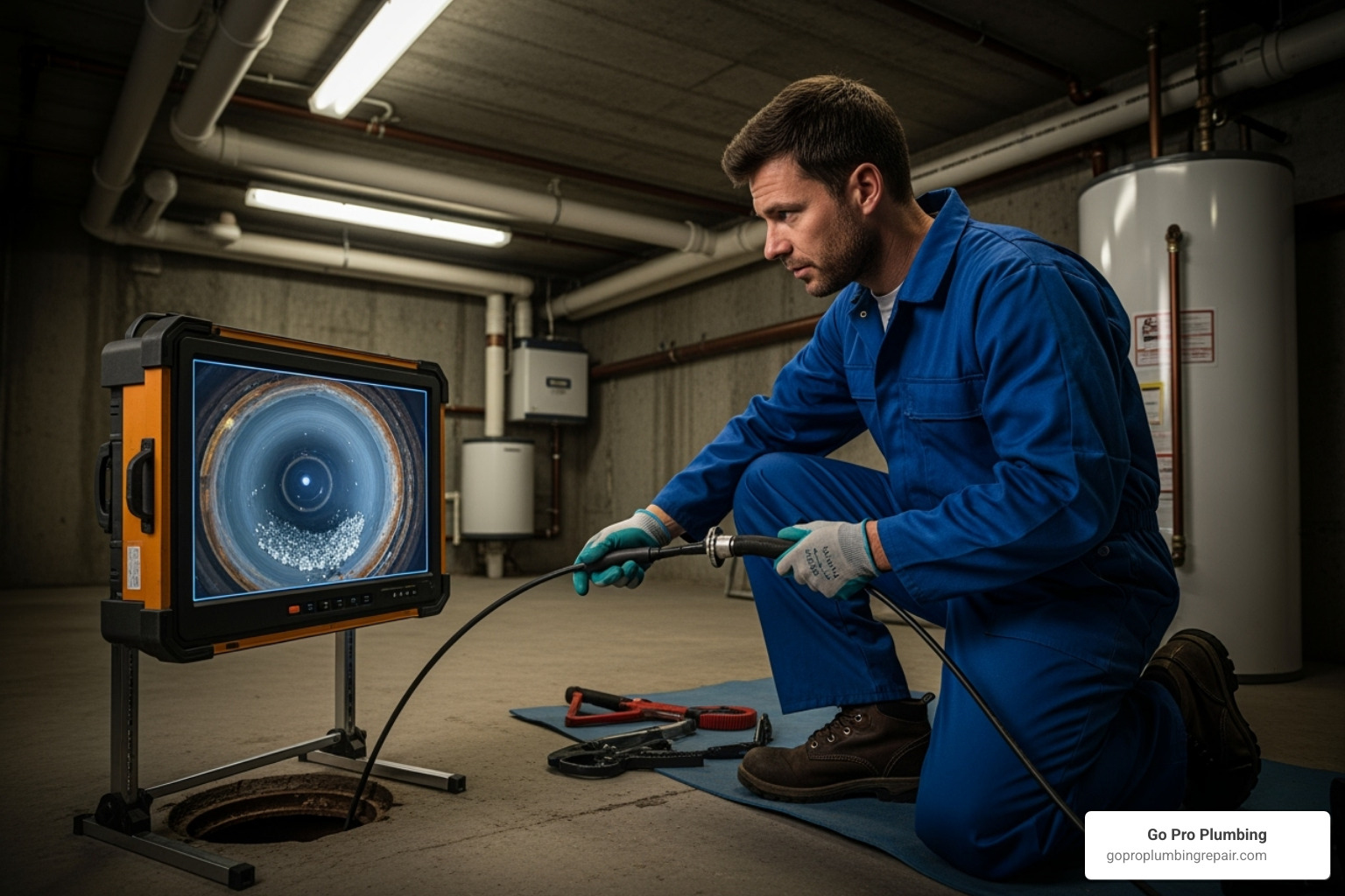 professional performing a sewer camera inspection - sewer backup prevention