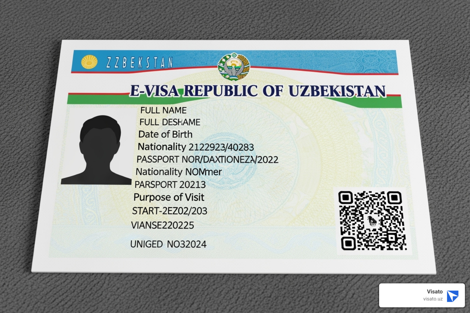 Sample printed Uzbekistan e-visa document showing personal details, visa validity, and a QR code. - how to apply for uzbekistan visa online Sample printed Uzbekistan e-visa document showing personal details, visa validity, and a QR code. - how to apply for uzbekistan visa online