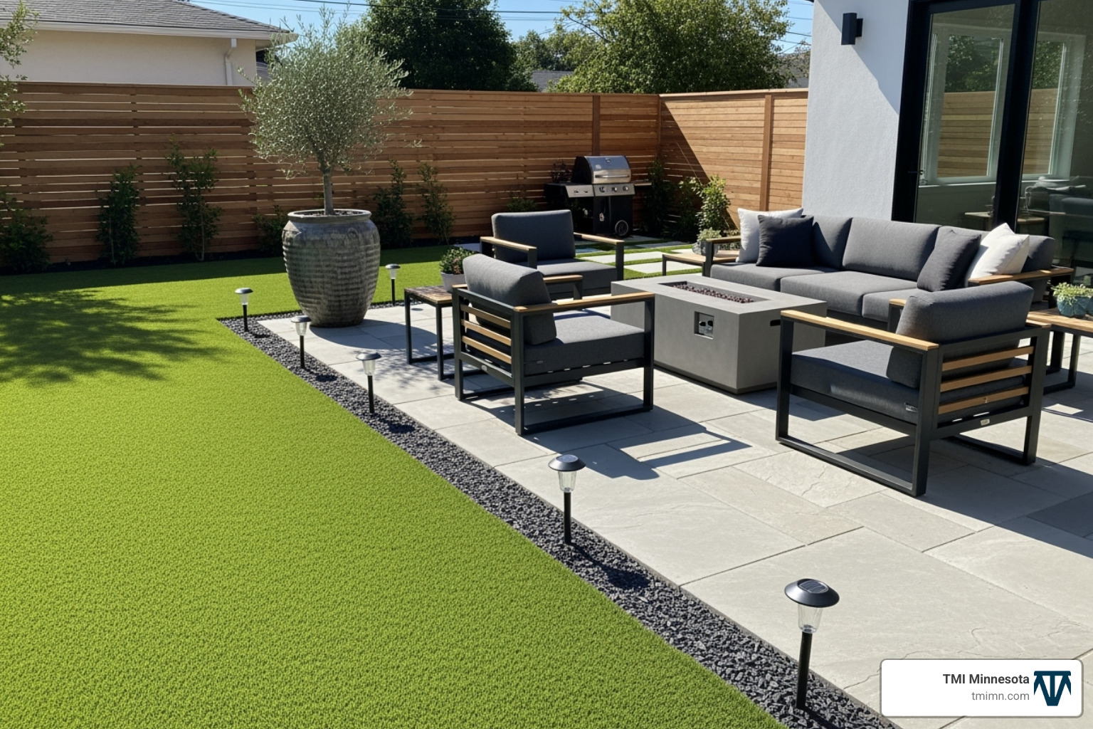 no-grass backyard with artificial turf - innovative backyard ideas