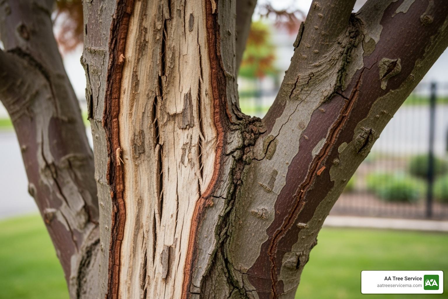 sunscald on a Japanese maple trunk - pruning japanese maple in summer