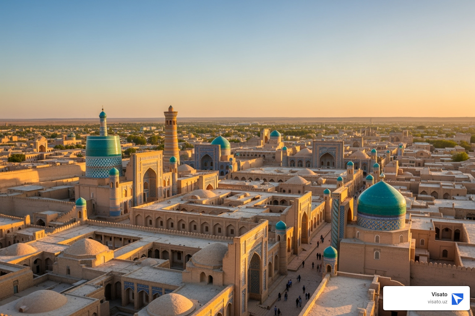 panoramic view from the top of the Islam Khodja Minaret, showing Itchan-Kala's rooftops - Islam Khodja Minaret panoramic view from the top of the Islam Khodja Minaret, showing Itchan-Kala's rooftops - Islam Khodja Minaret