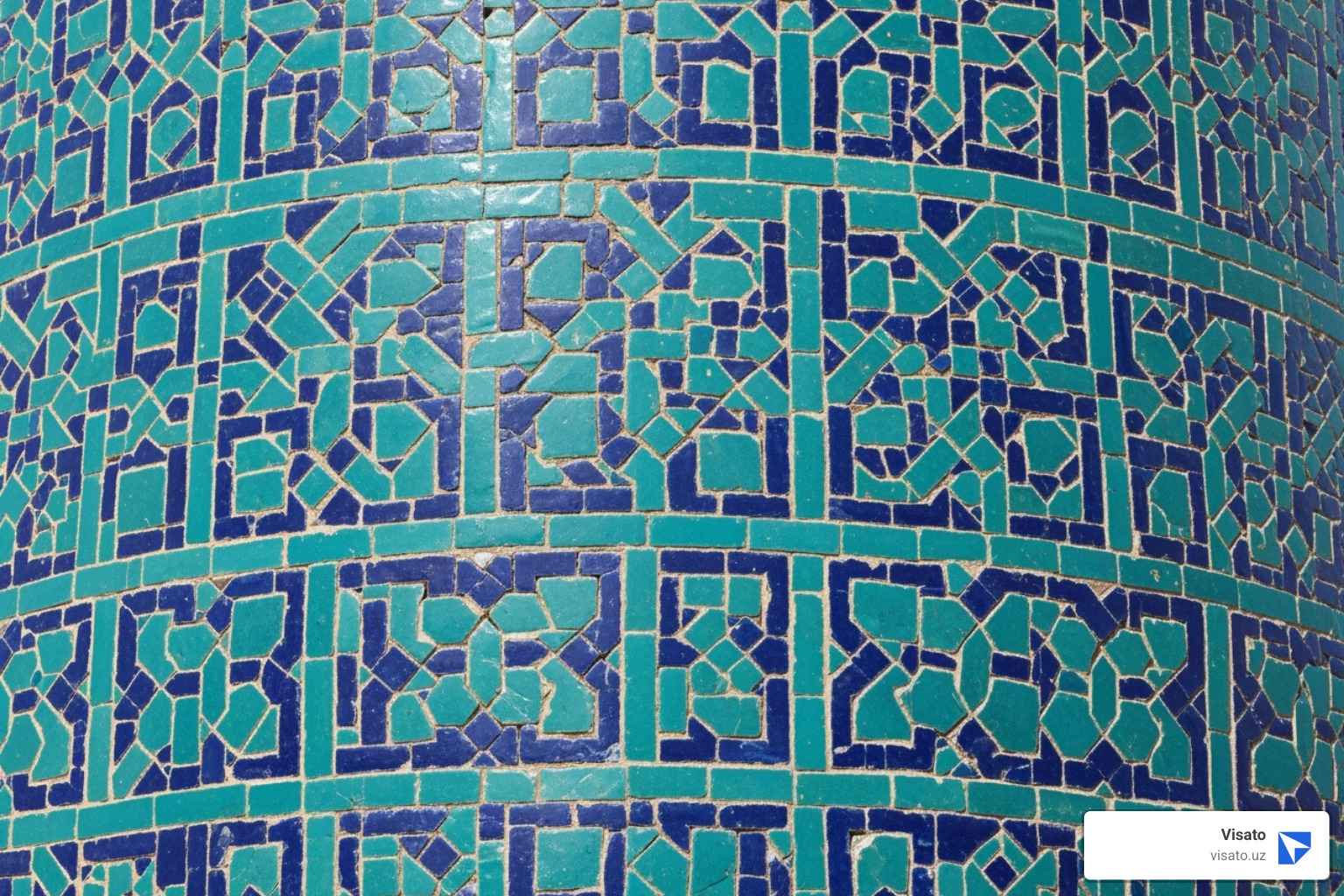 Detailed turquoise and blue tilework on the Kalta Minor Minaret - Kalta Minor Minaret Detailed turquoise and blue tilework on the Kalta Minor Minaret - Kalta Minor Minaret