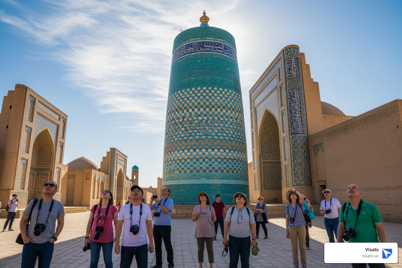 Tourists admiring the Kalta Minor Minaret in the main square - Kalta Minor Minaret Tourists admiring the Kalta Minor Minaret in the main square - Kalta Minor Minaret