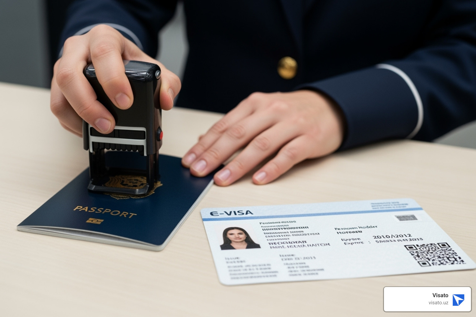 immigration officer stamping a passport next to a printed e-visa document - How to get e-visa immigration officer stamping a passport next to a printed e-visa document - How to get e-visa