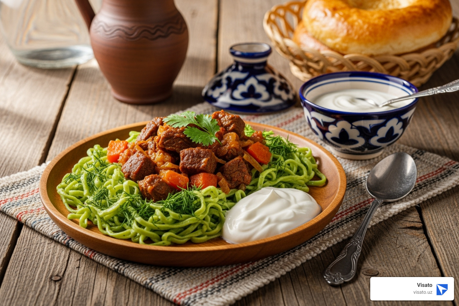 Traditional Uzbek meal, featuring Shivit Oshi - khiva travel guide