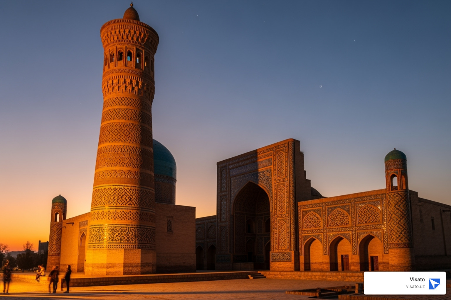 Kalyan Minaret at dusk - uzbekistan travel itinerary Kalyan Minaret at dusk - uzbekistan travel itinerary