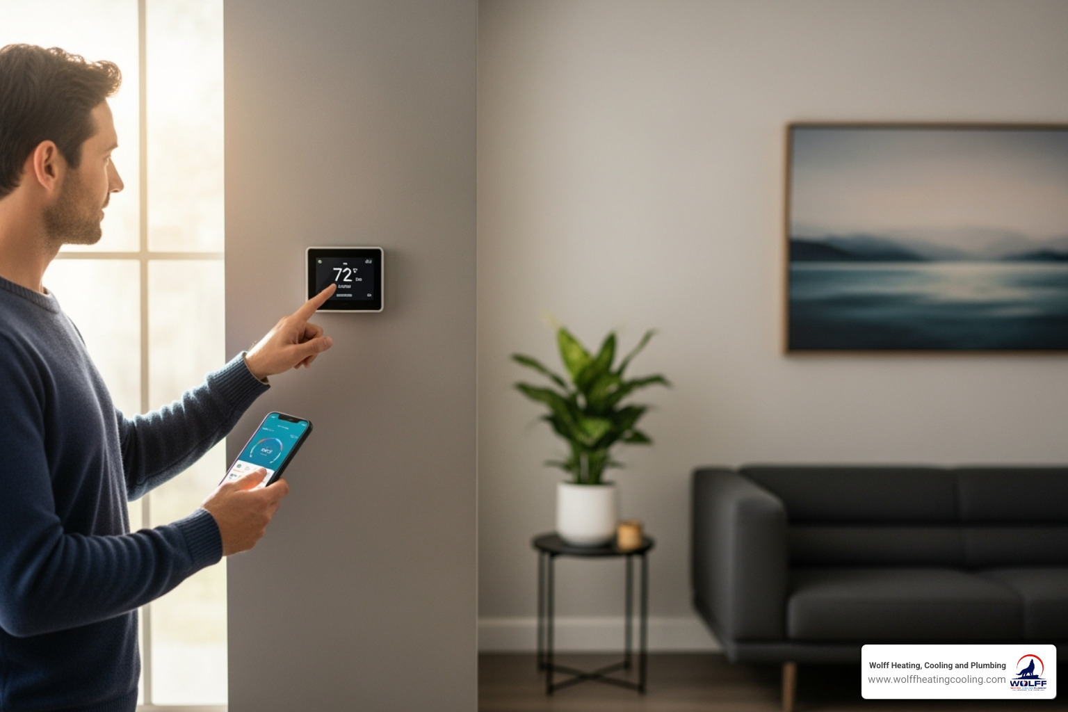 person checking a home thermostat - furnace not working albuquerque