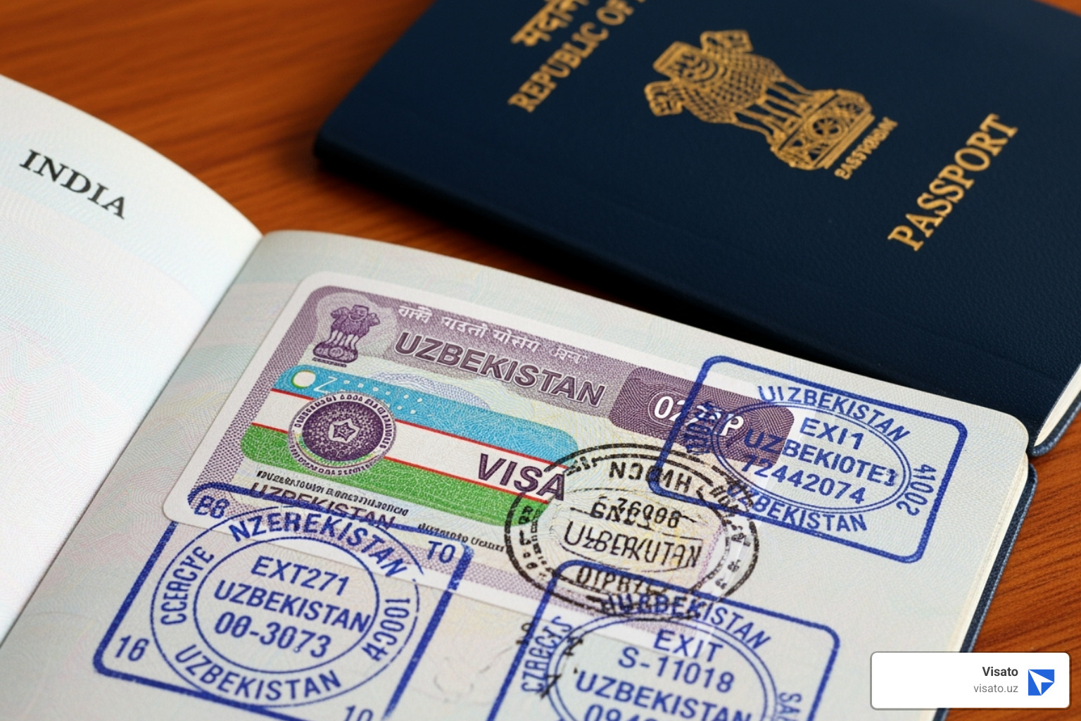 An Indian passport with an Uzbekistan visa sticker inside, showing entry and exit stamps. - uzbekistan tourist visa requirements for indian An Indian passport with an Uzbekistan visa sticker inside, showing entry and exit stamps. - uzbekistan tourist visa requirements for indian
