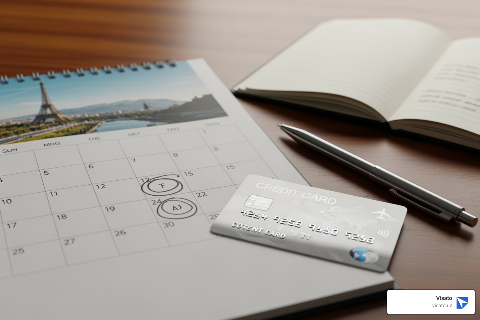 calendar and credit card symbolizing time and cost - E-visa to Uzbekistan calendar and credit card symbolizing time and cost - E-visa to Uzbekistan