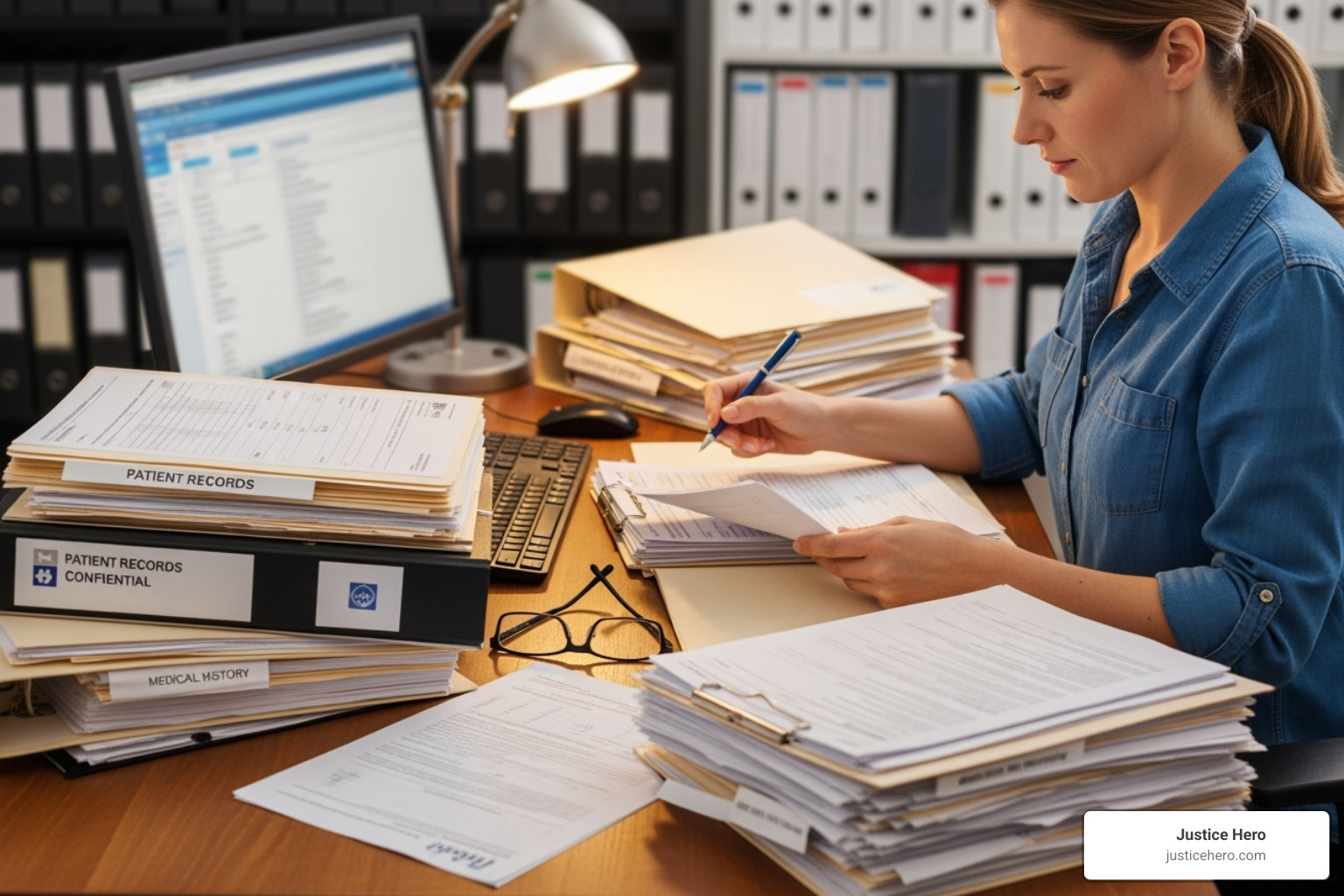 Person organizing medical documents - Ozempic gallbladder lawsuit