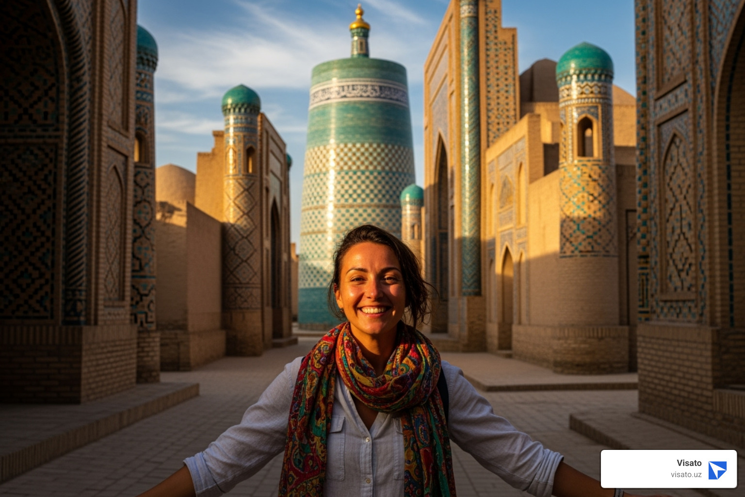 Happy traveler in Khiva, Uzbekistan - uzbekistan visa application singapore Happy traveler in Khiva, Uzbekistan - uzbekistan visa application singapore