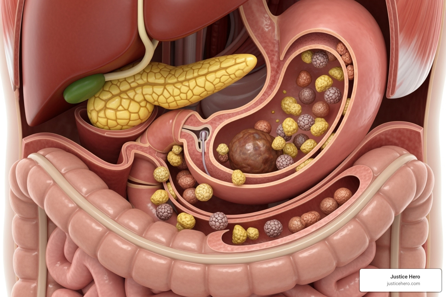 Illustration of GLP-1 agonists slowing digestion - Ozempic gallbladder lawsuit