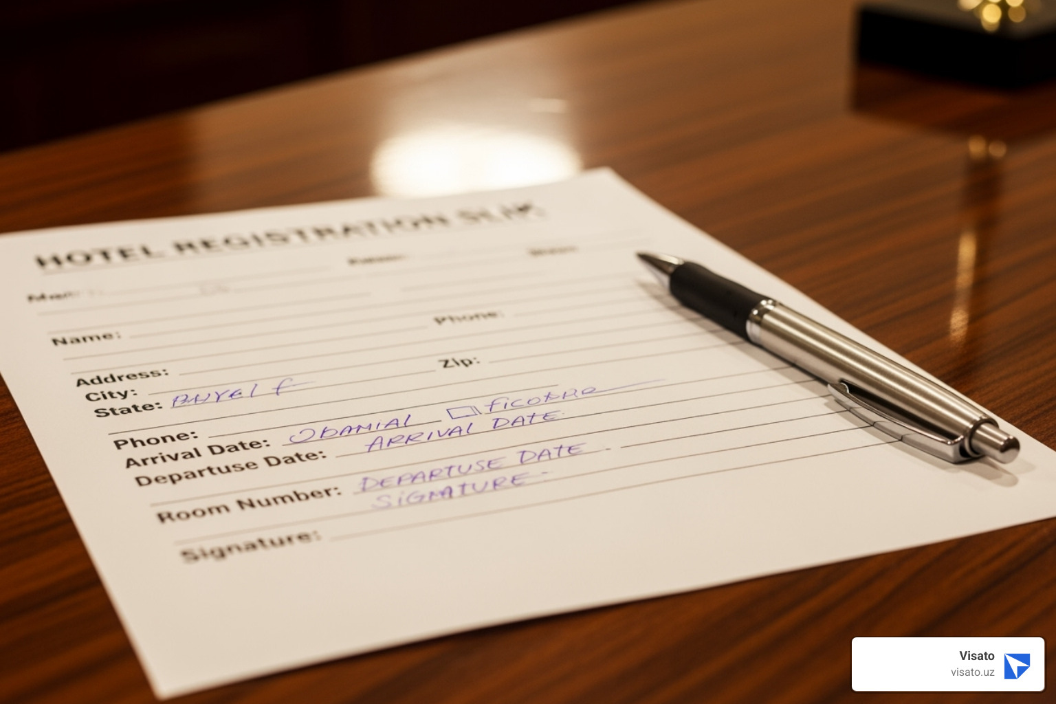 Image of a hotel registration slip in Uzbekistan - uzbekistan business visa Image of a hotel registration slip in Uzbekistan - uzbekistan business visa