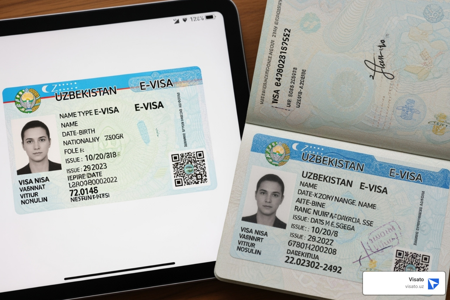 Image of an Uzbekistan e-visa and a traditional sticker visa side-by-side - uzbekistan business visa Image of an Uzbekistan e-visa and a traditional sticker visa side-by-side - uzbekistan business visa