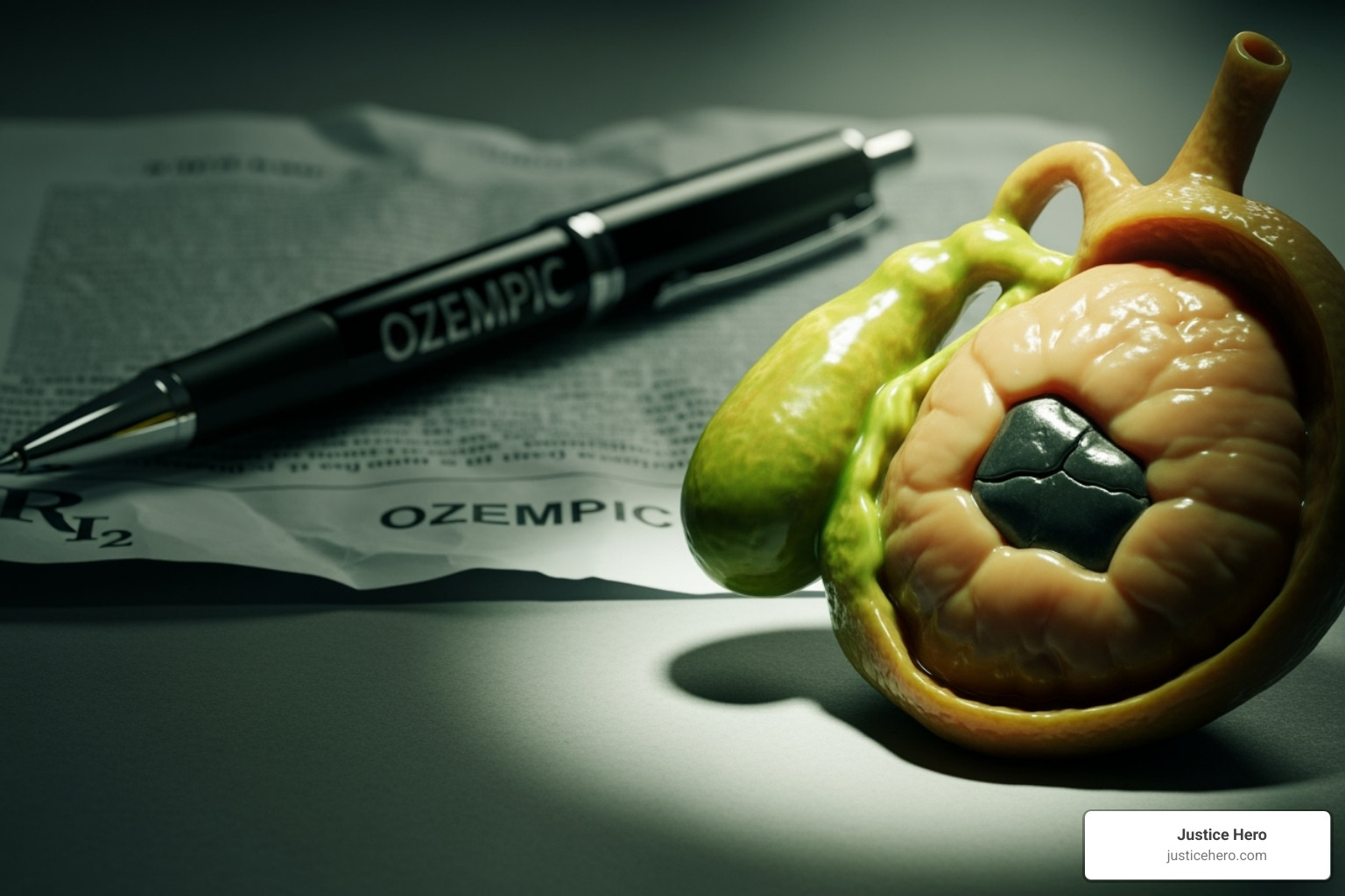 Blurred prescription drug warning label - Ozempic gallbladder lawsuit