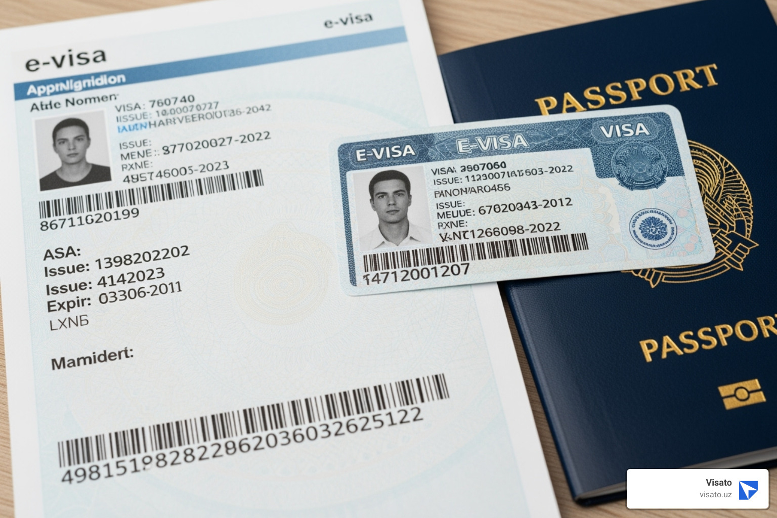 Comparing an e-visa printout and a physical visa sticker in a passport - uzbekistan visit visa Comparing an e-visa printout and a physical visa sticker in a passport - uzbekistan visit visa