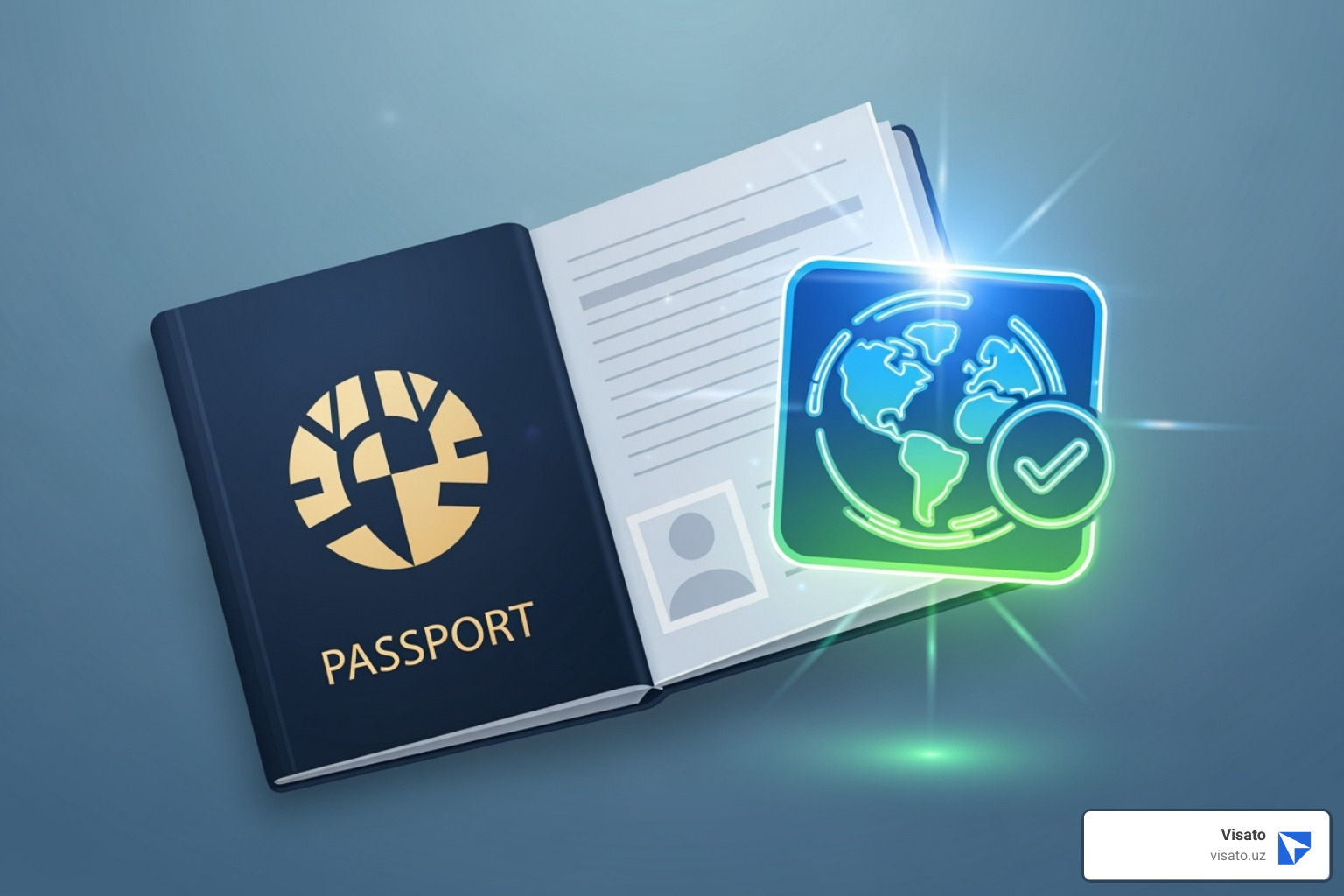 stylized passport and a digital visa icon - Uzbekistan visa online stylized passport and a digital visa icon - Uzbekistan visa online