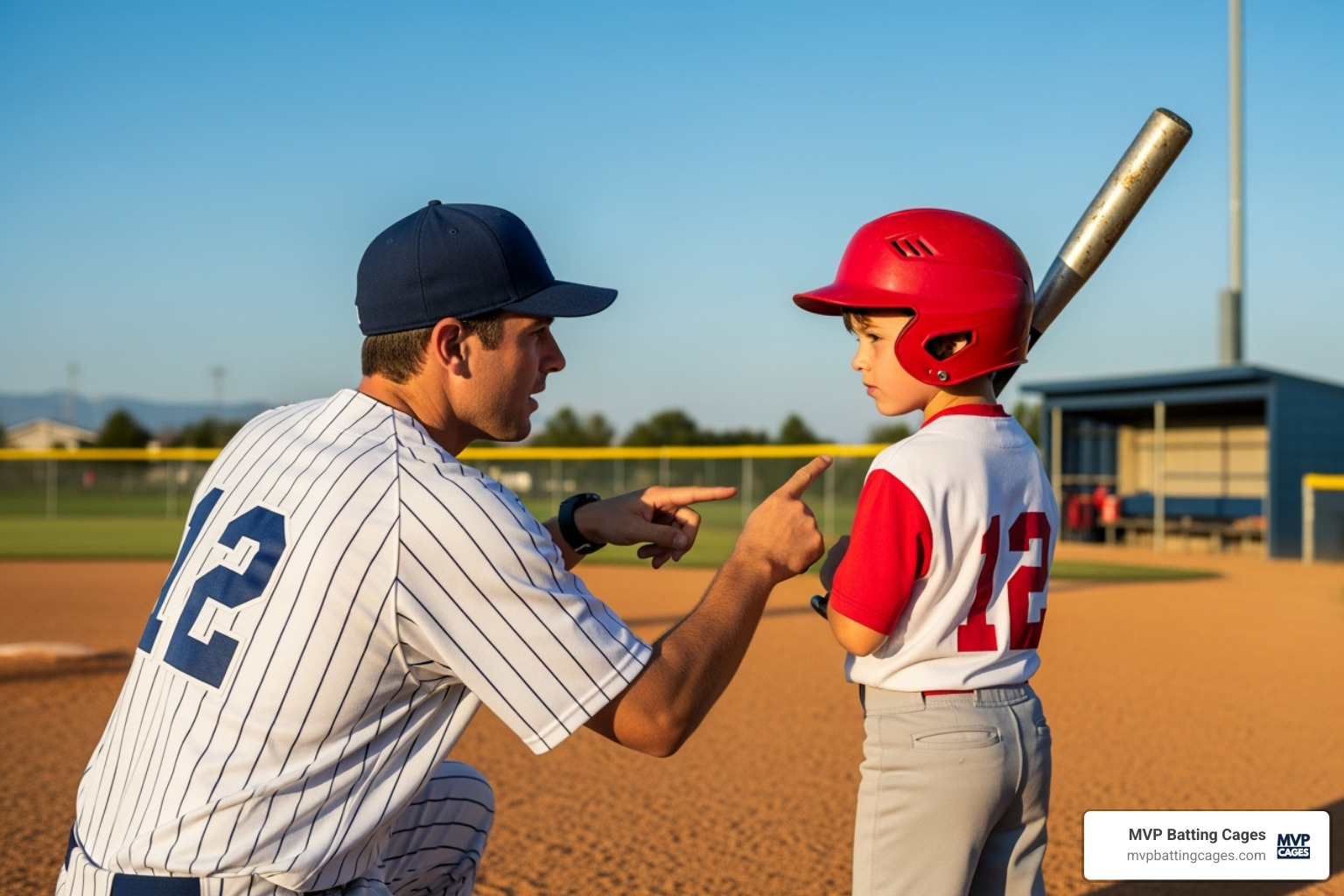 coach instructing young player on batting stance - Chandler youth baseball