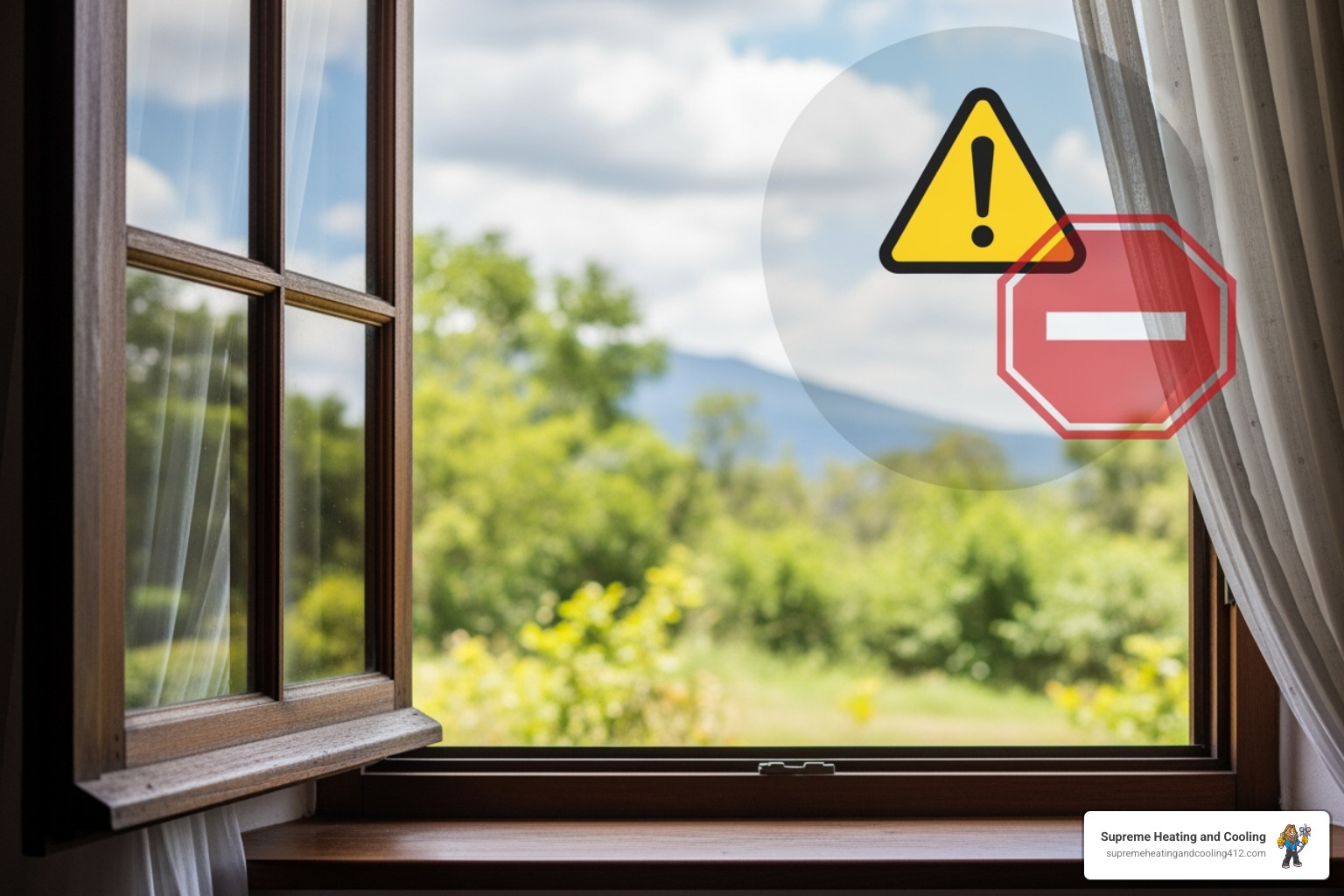 open window with danger icon overlay - nearest heating repair in greensburg, pa