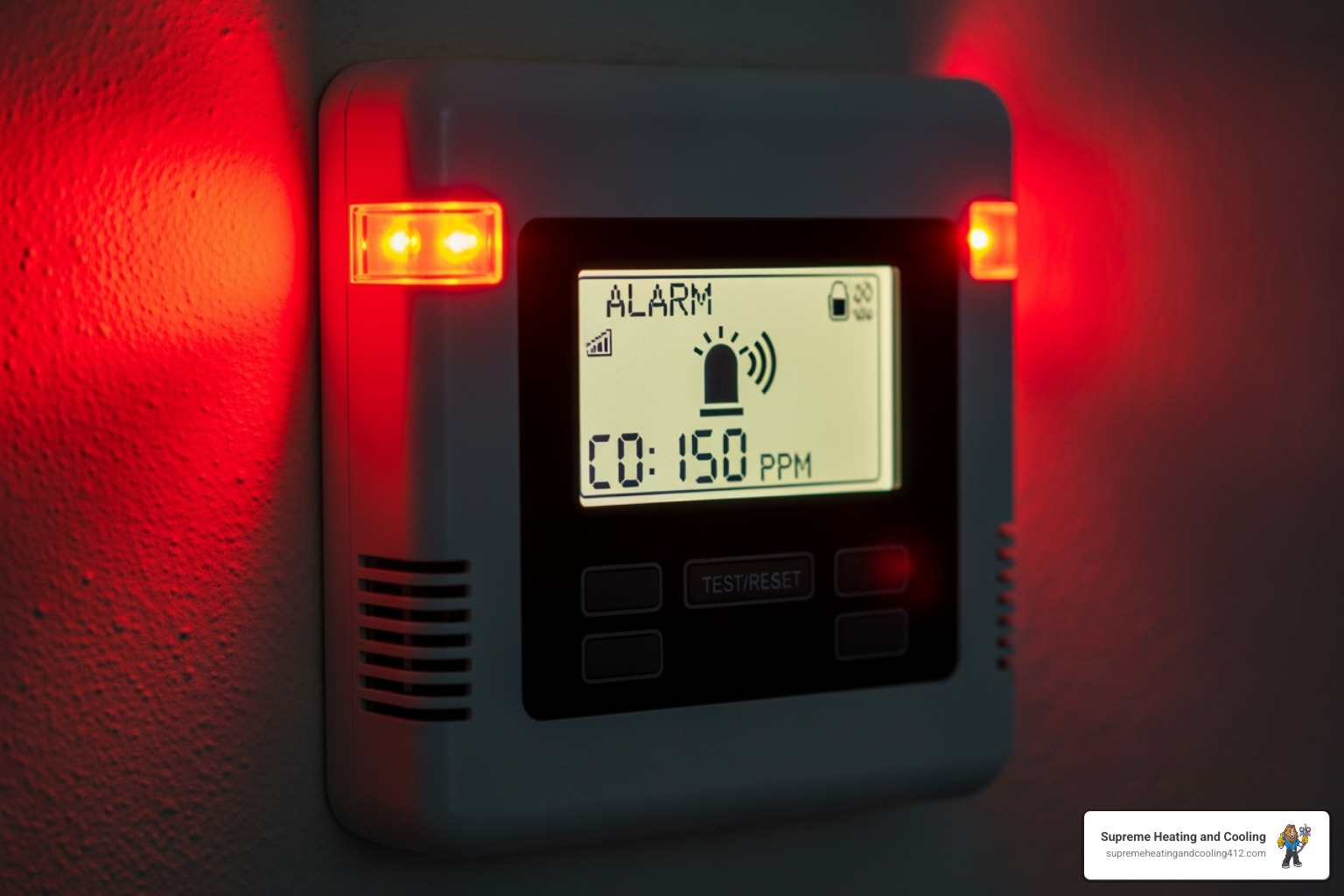 A carbon monoxide detector alarming, indicating a dangerous gas leak. - 24 hour heating service in pittsburgh, pa
