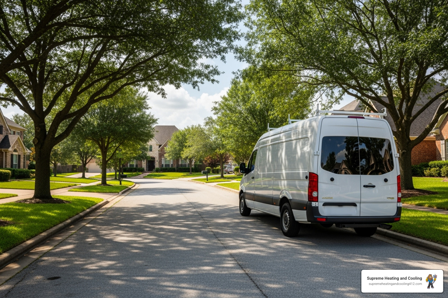 The company's branded van in a friendly neighborhood setting - furnace tune-up in delmont, pa